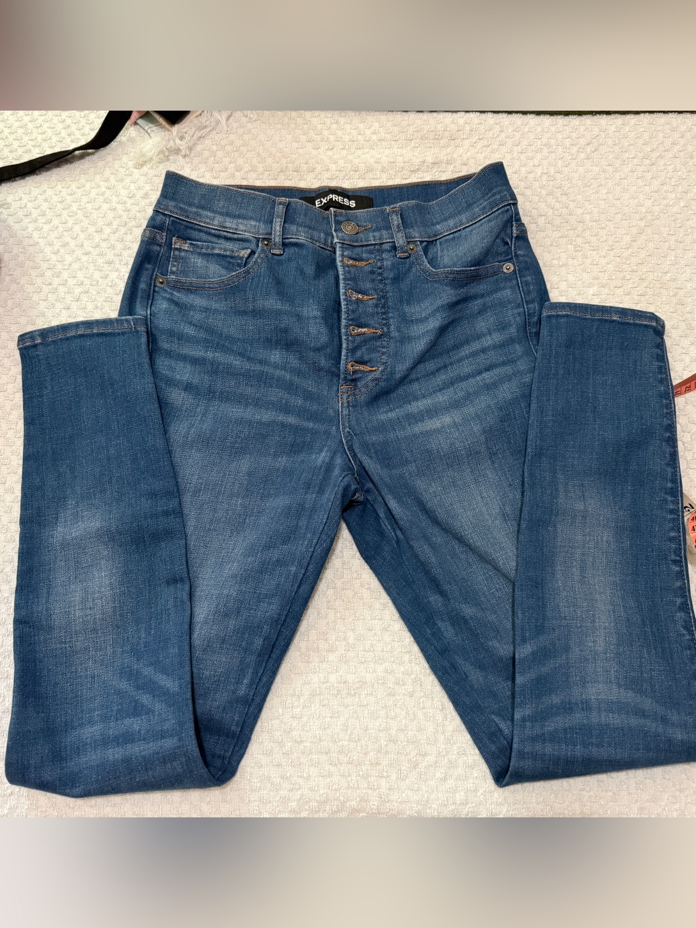 Express Blue High-Rise Button-Fly Skinny Jeans